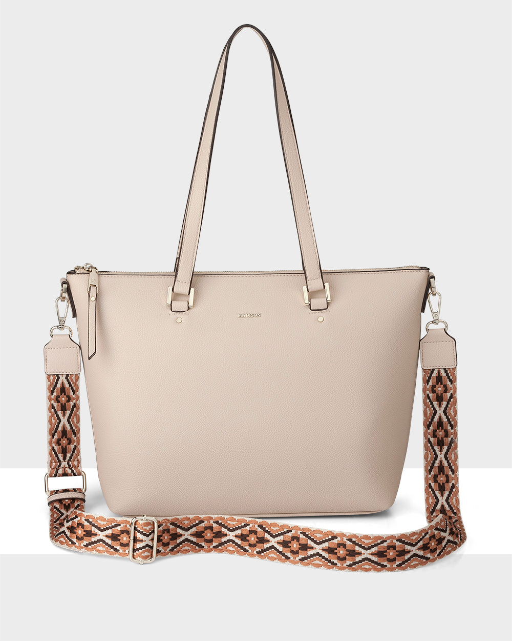 Vivian Medium Zip Top Tote With Aztec Strap-Handbags-PEROZ Accessories