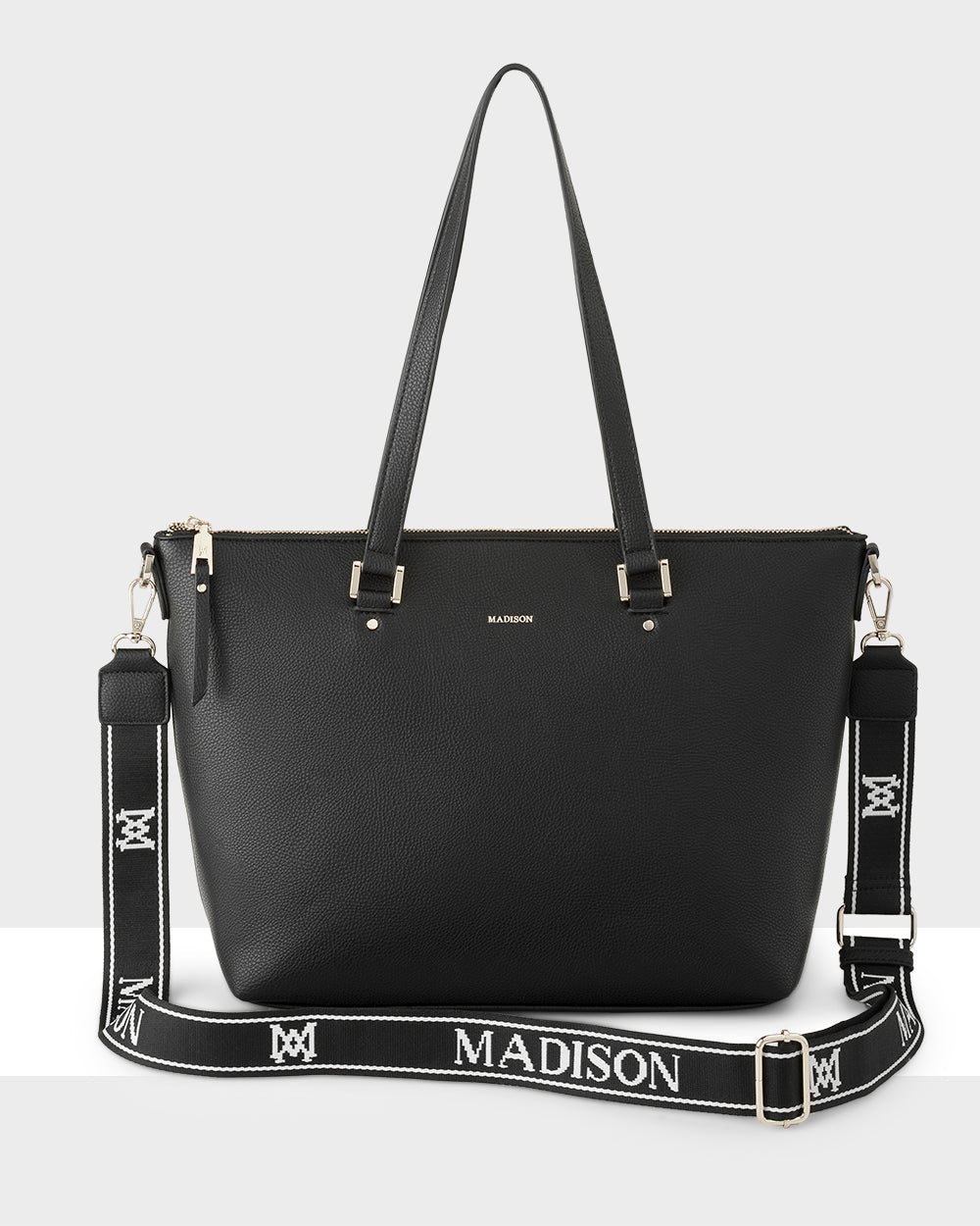 Vivian Medium Zip Top Tote With Monogram Stripe Strap-Handbags-PEROZ Accessories
