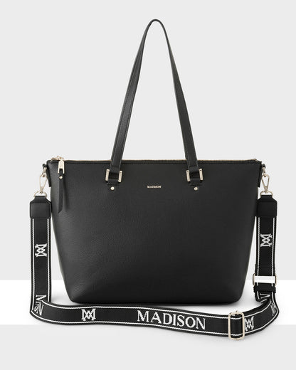 Vivian Medium Zip Top Tote With Monogram Stripe Strap-Handbags-PEROZ Accessories