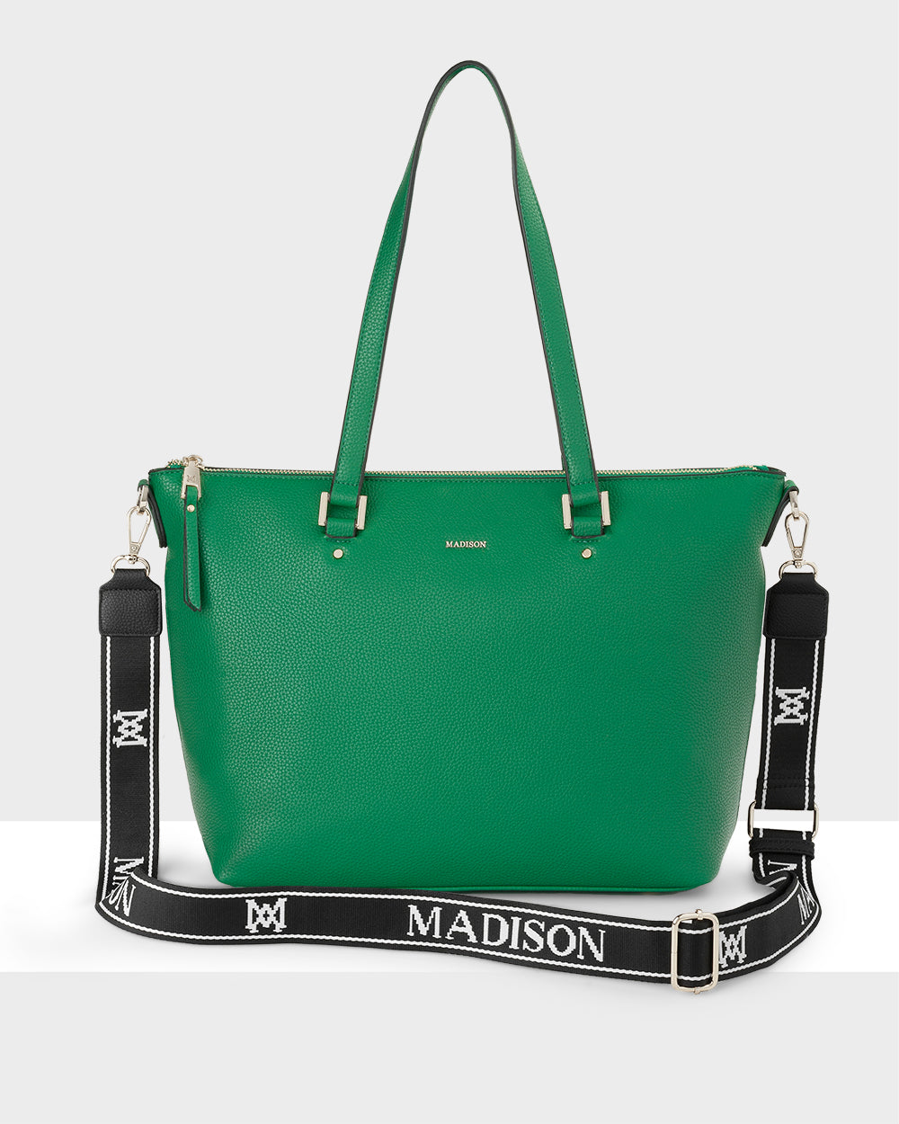 Vivian Medium Zip Top Tote With Monogram Stripe Strap-Handbags-PEROZ Accessories