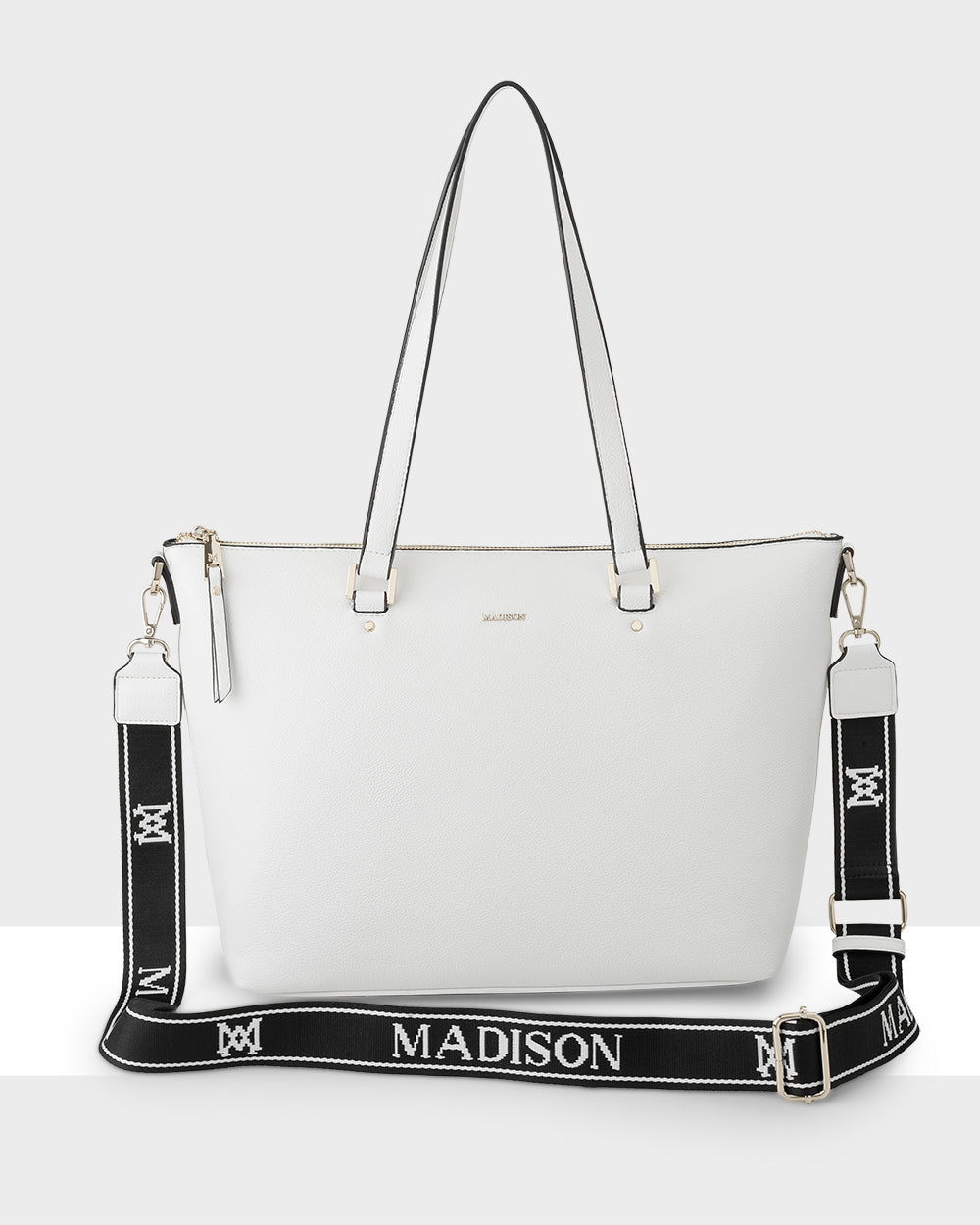 Vivian Medium Zip Top Tote With Monogram Stripe Strap-Handbags-PEROZ Accessories