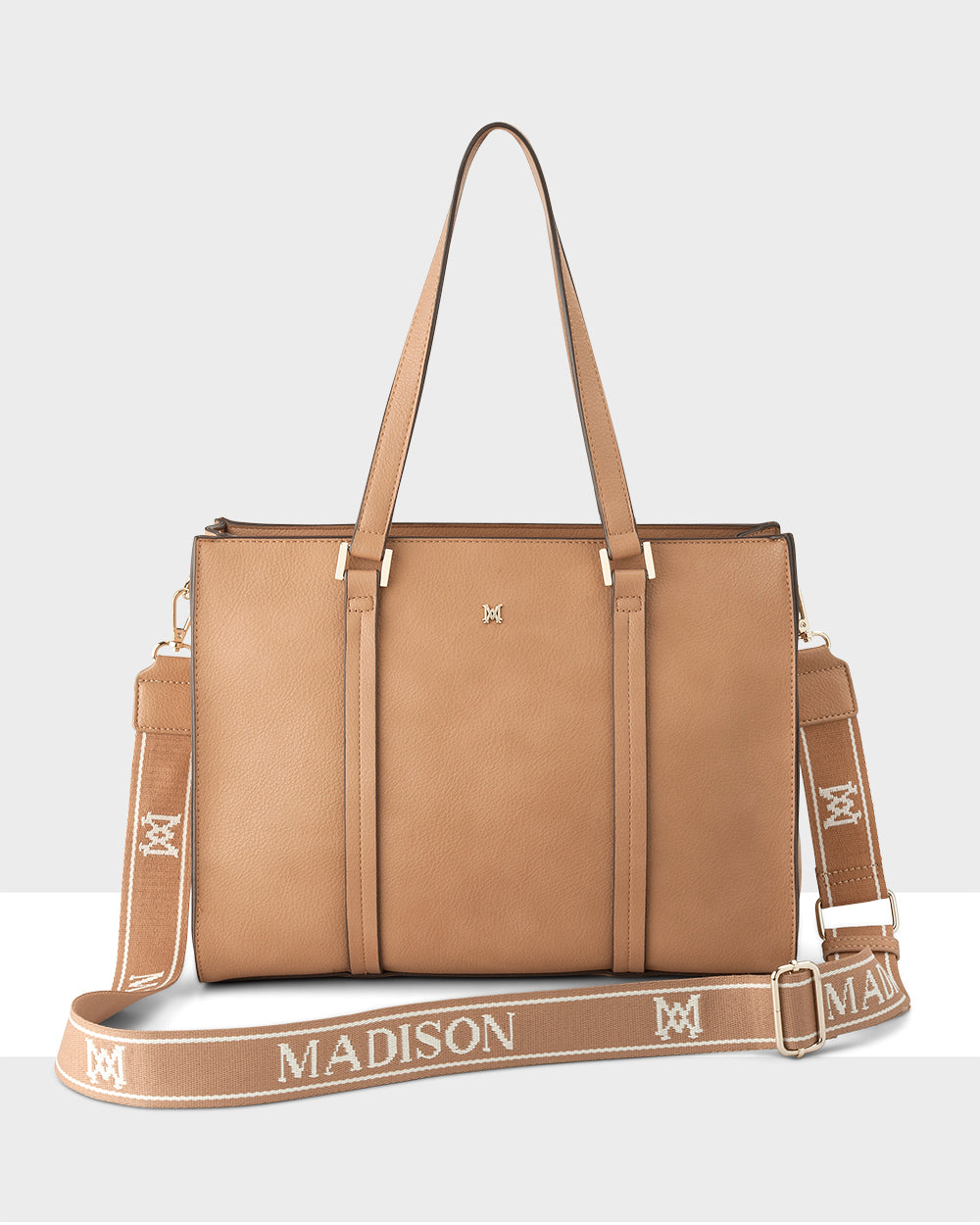 Riley Zip Top Tote + Monogram Stripe Bag Strap-Handbags-PEROZ Accessories