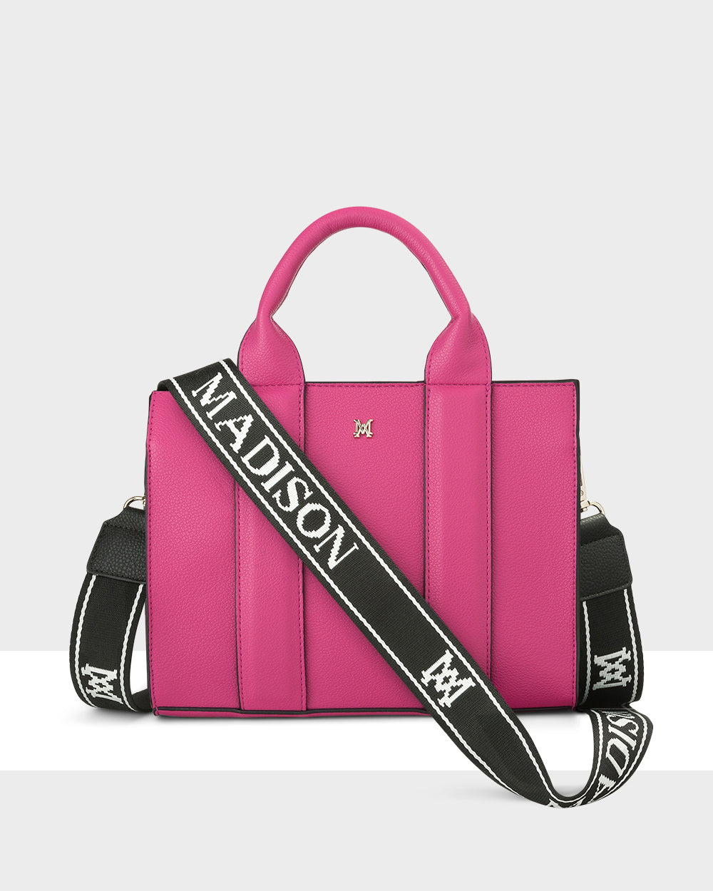Nova Small Grab Tote With Monogram Stripe Strap-Handbags-PEROZ Accessories