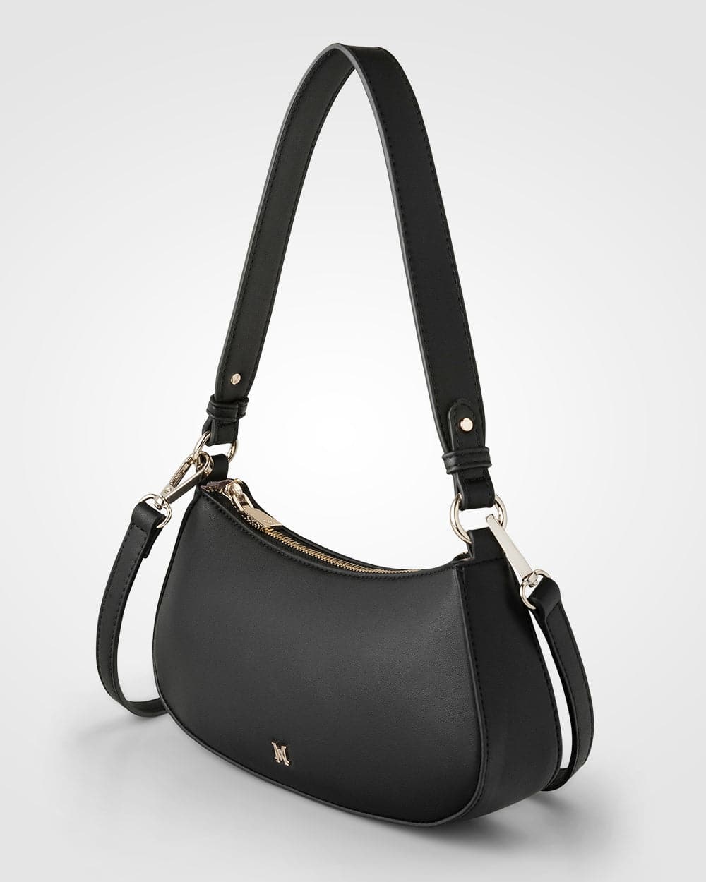 Alina Small Zip Top Shoulder Bag With Monogram &amp; Crossbody Strap-Handbags-PEROZ Accessories