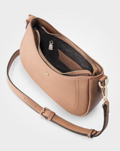 Simone Crescent Zip Top Small Crossbody Bag + Bright Stripe Bag Strap-Handbags-PEROZ Accessories