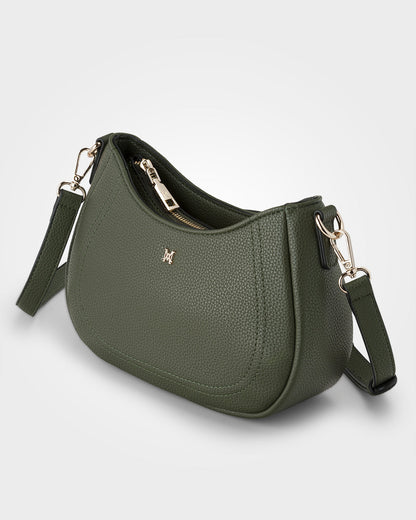 Simone Crescent Zip Top Small Crossbody Bag + Graphic Bag Strap-Handbags-PEROZ Accessories