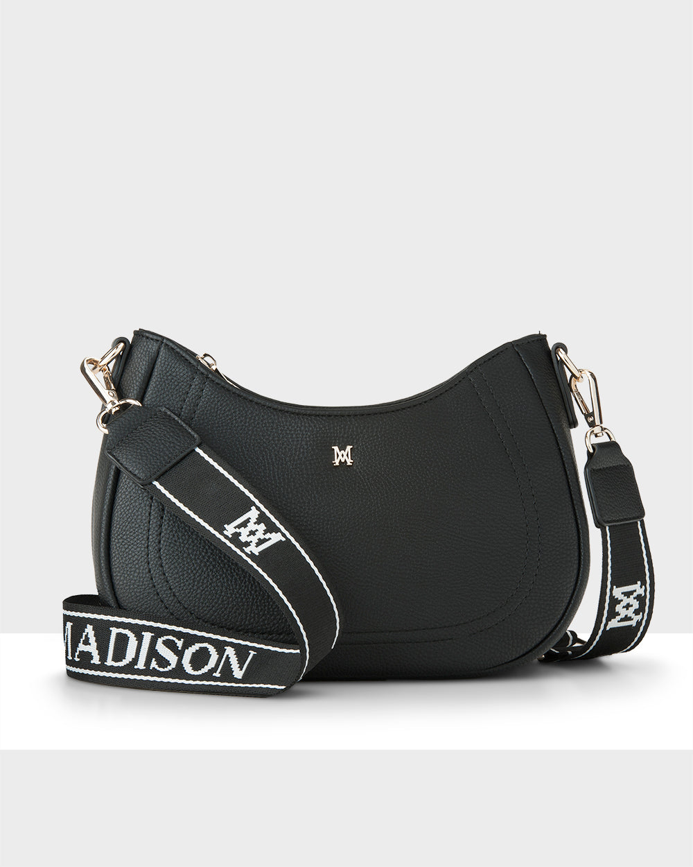 Simone Crescent Zip Top Small Crossbody Bag + Monogram Stripe Bag Strap-Handbags-PEROZ Accessories