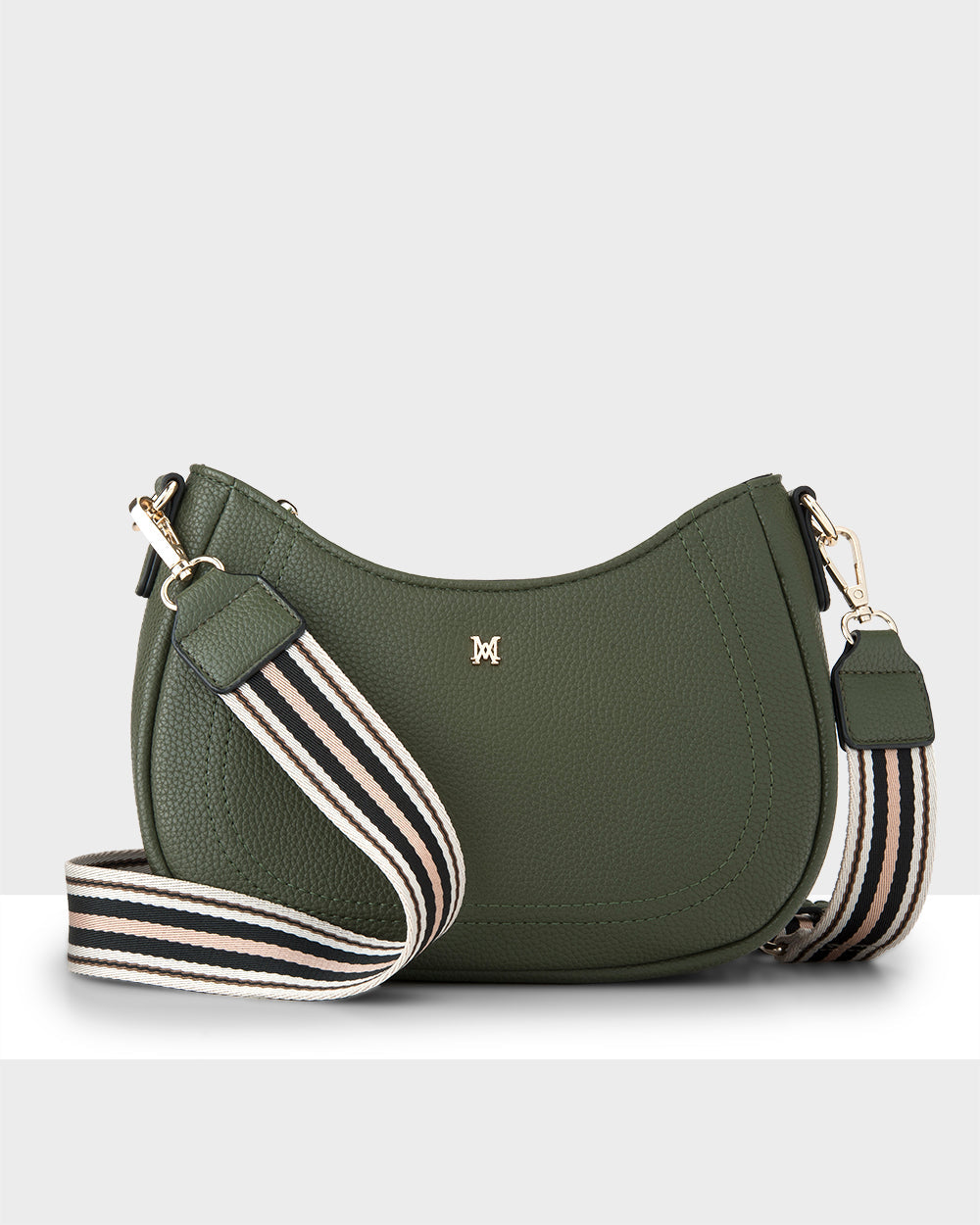 Simone Crescent Zip Top Small Crossbody Bag + Stripe Bag Strap-Handbags-PEROZ Accessories