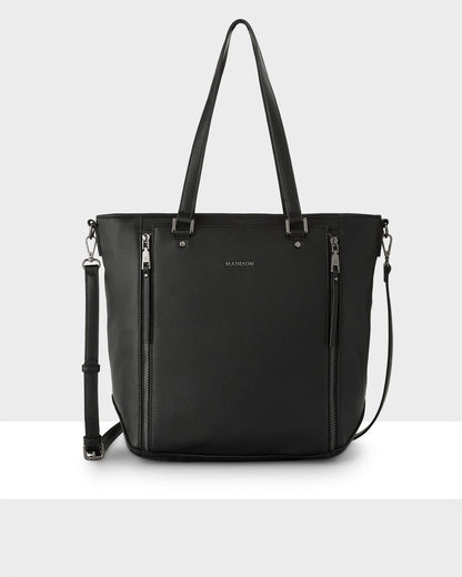 Amelia Large Zip Detail Tote With Crossbody Strap-Handbags-PEROZ Accessories