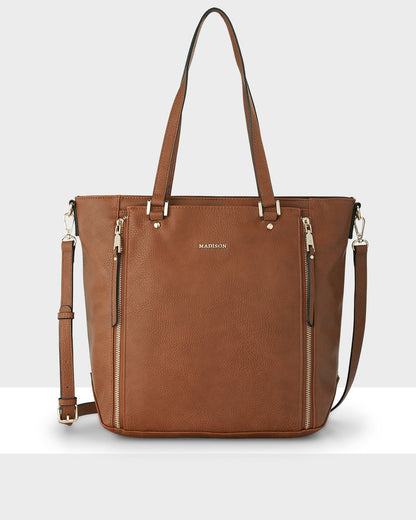 Amelia Large Zip Detail Tote With Crossbody Strap-Handbags-PEROZ Accessories