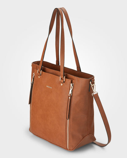 Amelia Large Zip Detail Tote With Crossbody Strap-Handbags-PEROZ Accessories