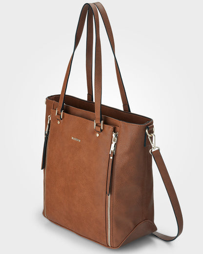 Amelia Large Zip Detail Tote With Crossbody Strap-Handbags-PEROZ Accessories