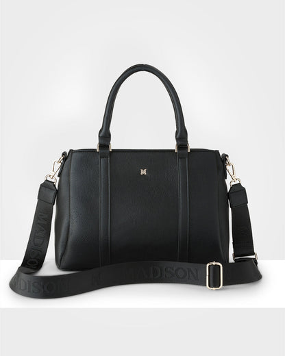 Patricia Medium Zip Top Satchel With 3 Compartments and Webbing Crossbody Strap-Handbags-PEROZ Accessories