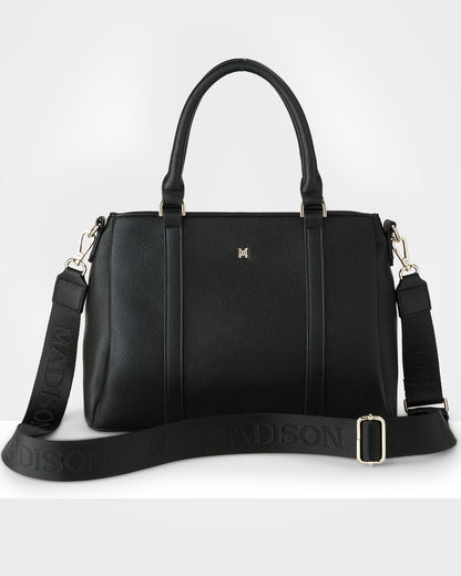 Patricia Medium Zip Top Satchel With 3 Compartments and Webbing Crossbody Strap-Handbags-PEROZ Accessories