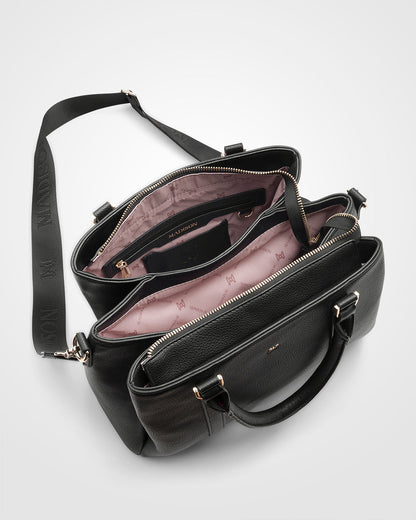 Patricia Medium Zip Top Satchel With 3 Compartments and Webbing Crossbody Strap-Handbags-PEROZ Accessories