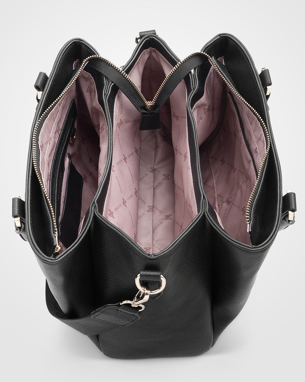 Patricia Medium Zip Top Satchel With 3 Compartments and Webbing Crossbody Strap-Handbags-PEROZ Accessories