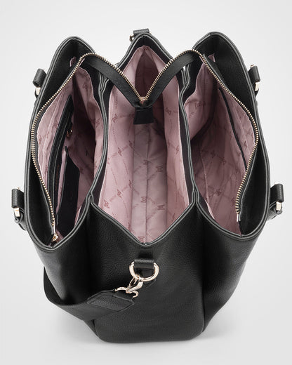 Patricia Medium Zip Top Satchel With 3 Compartments and Webbing Crossbody Strap-Handbags-PEROZ Accessories