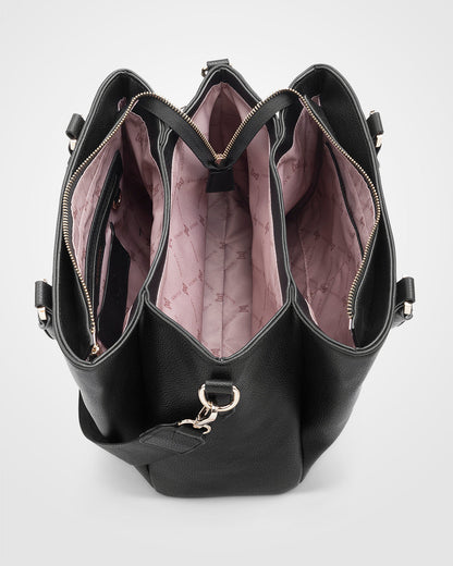 Patricia Medium Zip Top Satchel With 3 Compartments and Webbing Crossbody Strap-Handbags-PEROZ Accessories