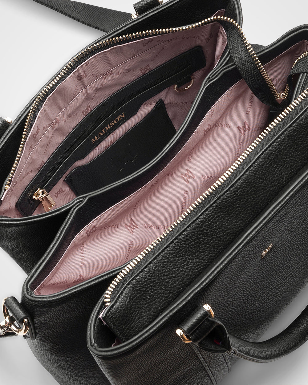 Patricia Medium Zip Top Satchel With 3 Compartments and Webbing Crossbody Strap-Handbags-PEROZ Accessories