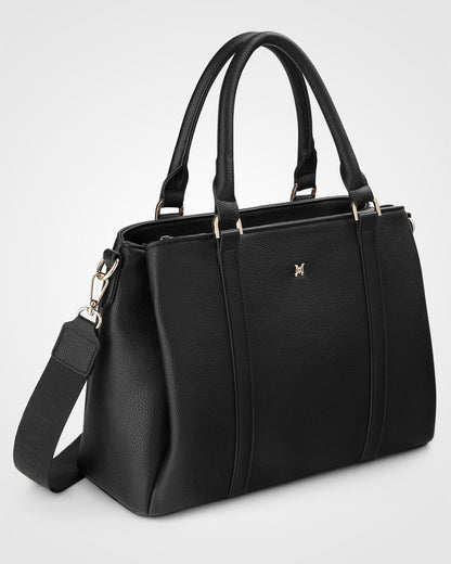 Patricia Medium Zip Top Satchel With 3 Compartments and Webbing Crossbody Strap-Handbags-PEROZ Accessories