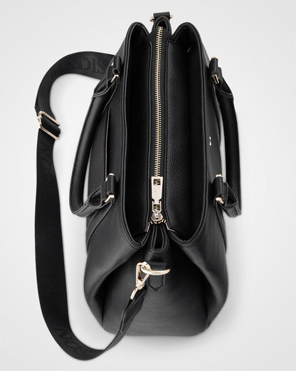 Patricia Medium Zip Top Satchel With 3 Compartments and Webbing Crossbody Strap-Handbags-PEROZ Accessories