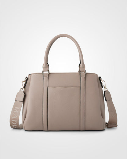 Patricia Medium Zip Top Satchel With 3 Compartments and Webbing Crossbody Strap-Handbags-PEROZ Accessories