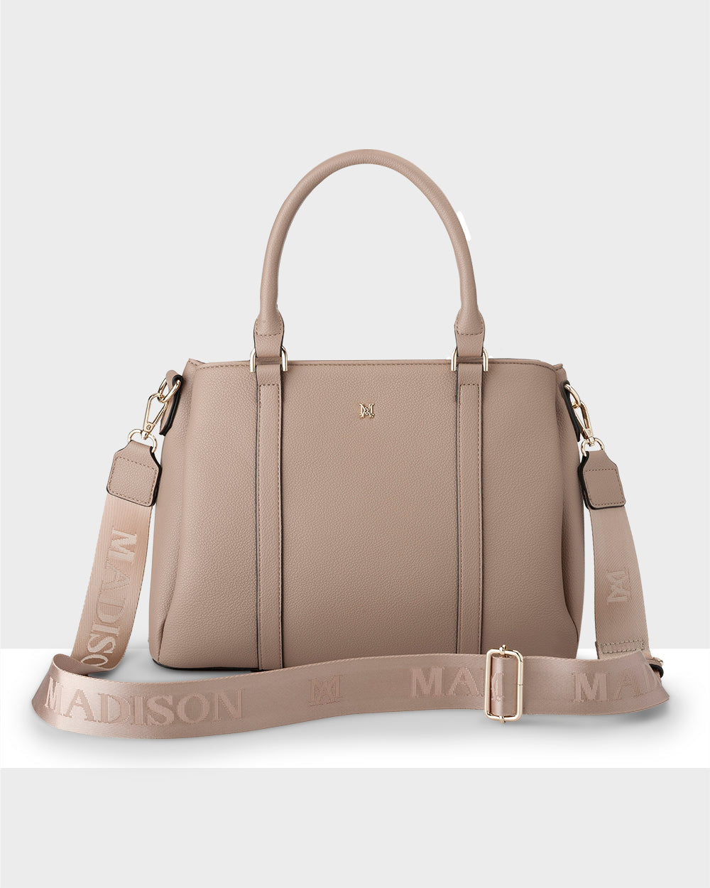 Patricia Medium Zip Top Satchel With 3 Compartments and Webbing Crossbody Strap-Handbags-PEROZ Accessories