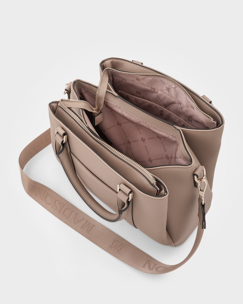 Patricia Medium Zip Top Satchel With 3 Compartments and Webbing Crossbody Strap-Handbags-PEROZ Accessories