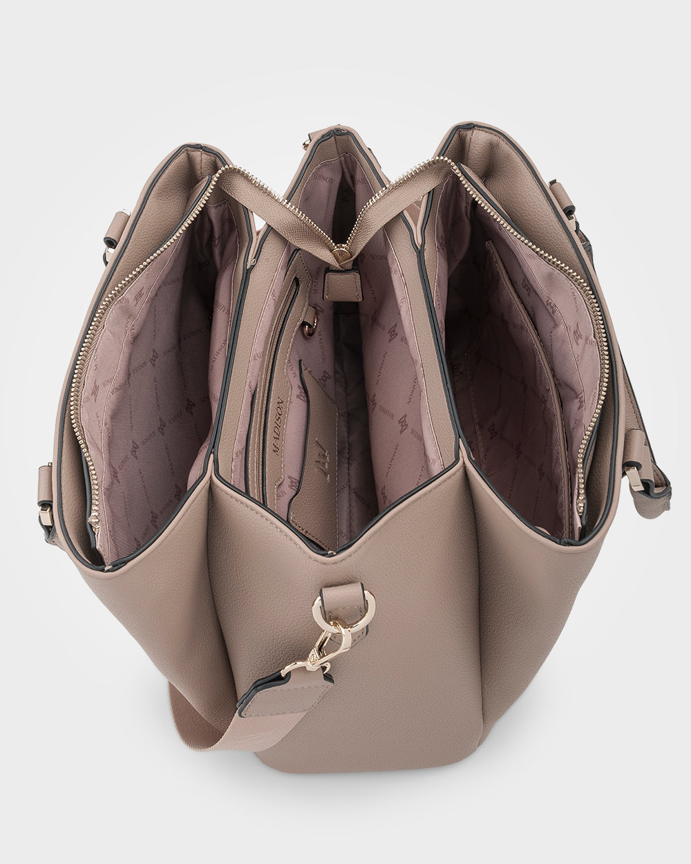 Patricia Medium Zip Top Satchel With 3 Compartments and Webbing Crossbody Strap-Handbags-PEROZ Accessories