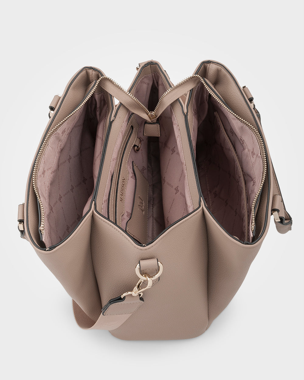 Patricia Medium Zip Top Satchel With 3 Compartments and Webbing Crossbody Strap-Handbags-PEROZ Accessories