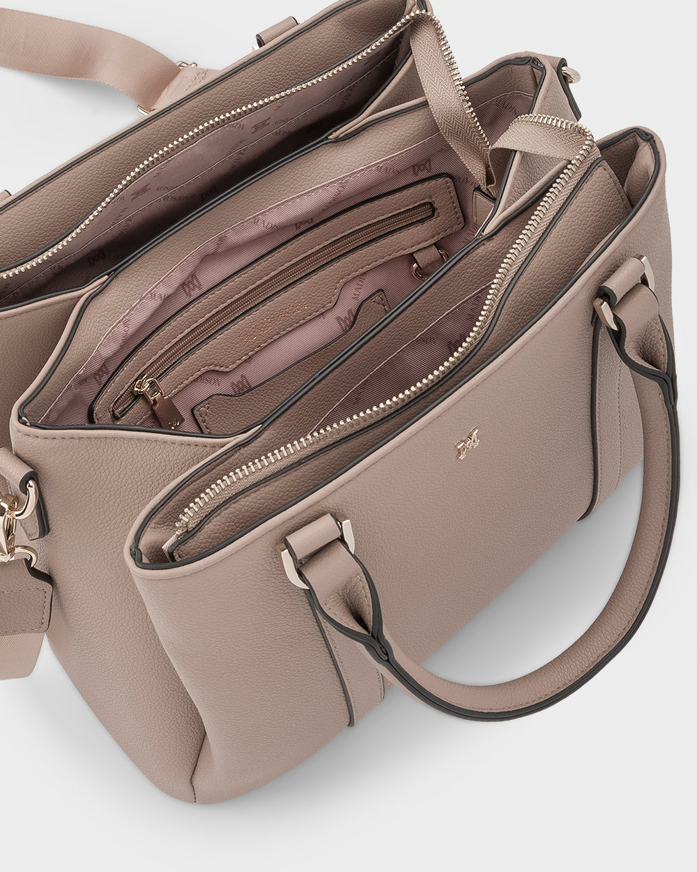 Patricia Medium Zip Top Satchel With 3 Compartments and Webbing Crossbody Strap-Handbags-PEROZ Accessories