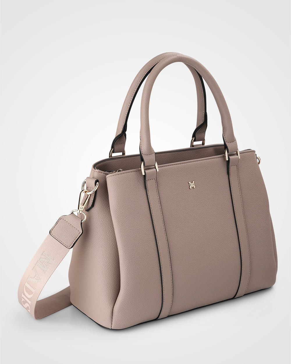 Patricia Medium Zip Top Satchel With 3 Compartments and Webbing Crossbody Strap-Handbags-PEROZ Accessories