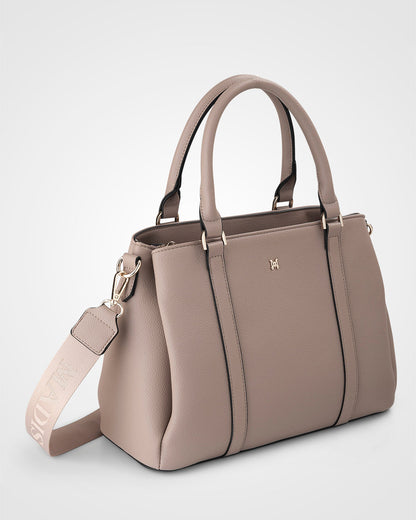 Patricia Medium Zip Top Satchel With 3 Compartments and Webbing Crossbody Strap-Handbags-PEROZ Accessories