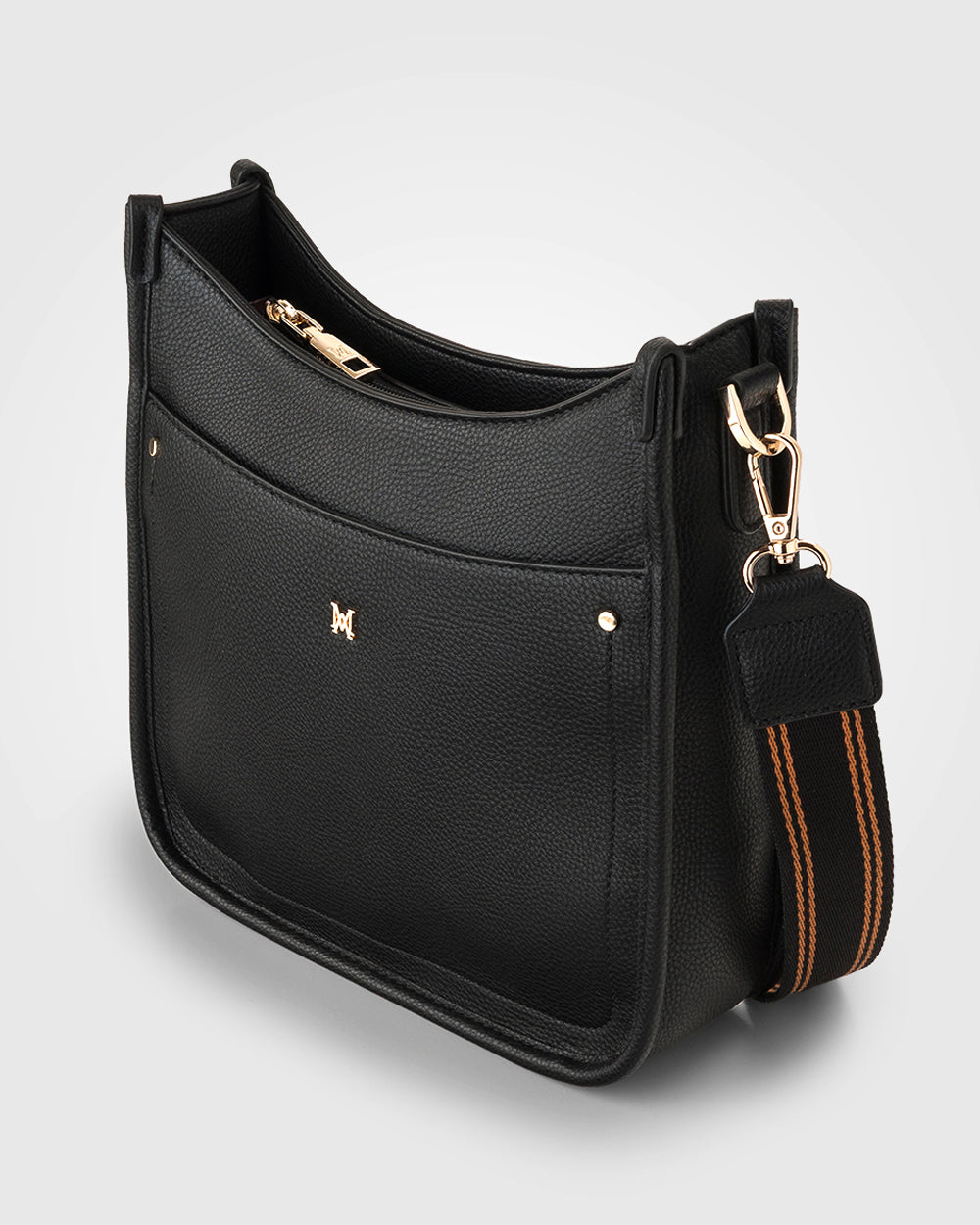 Paula Sling Zip Top Crossbody Bag With Stripe Webbing Strap-Handbags-PEROZ Accessories