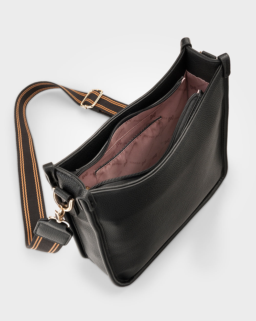 Paula Sling Zip Top Crossbody Bag With Stripe Webbing Strap-Handbags-PEROZ Accessories