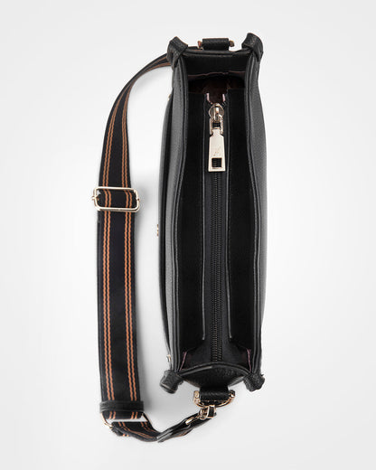 Paula Sling Zip Top Crossbody Bag With Stripe Webbing Strap-Handbags-PEROZ Accessories