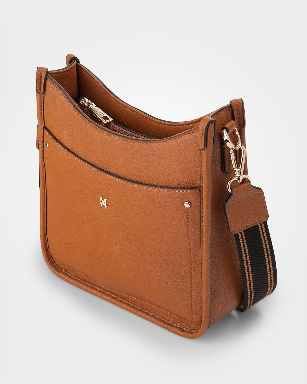 Paula Sling Zip Top Crossbody Bag With Stripe Webbing Strap-Handbags-PEROZ Accessories