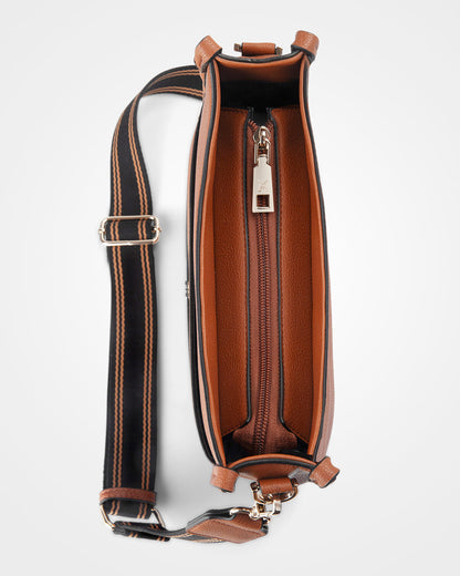 Paula Sling Zip Top Crossbody Bag With Stripe Webbing Strap-Handbags-PEROZ Accessories