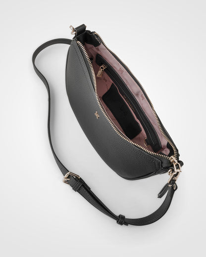 Layla Zip Top Curved Crossbody With Monogram Strap-Handbags-PEROZ Accessories