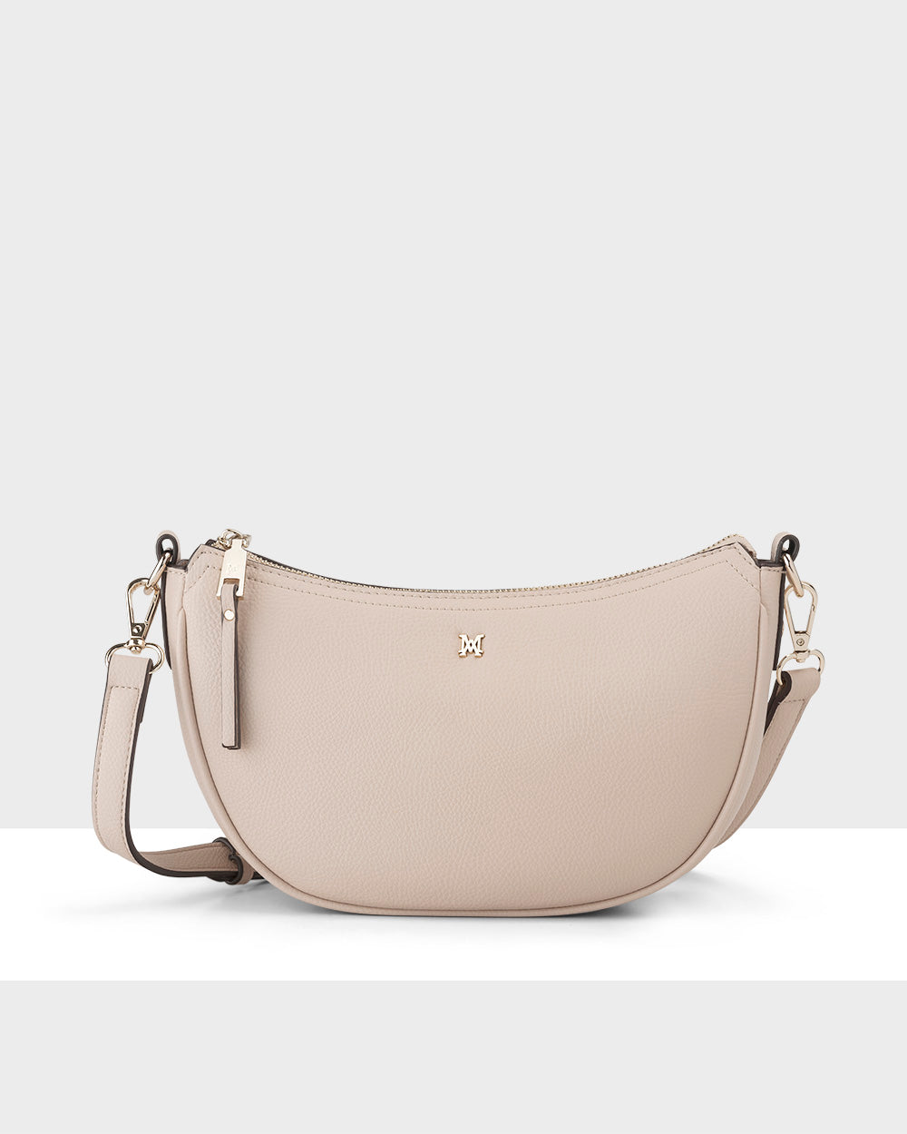 Layla Zip Top Curved Crossbody With Monogram Strap-Handbags-PEROZ Accessories