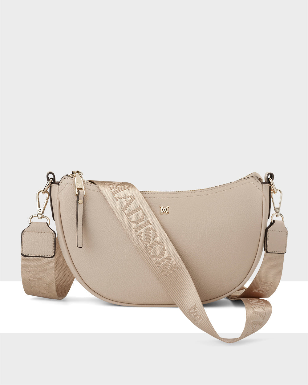 Layla Zip Top Curved Crossbody With Monogram Strap-Handbags-PEROZ Accessories