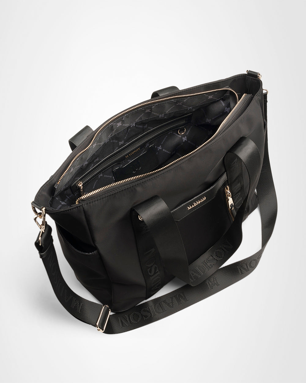Anita Large Nylon Tote Bag With Monogram Webbing Strap-PEROZ Accessories