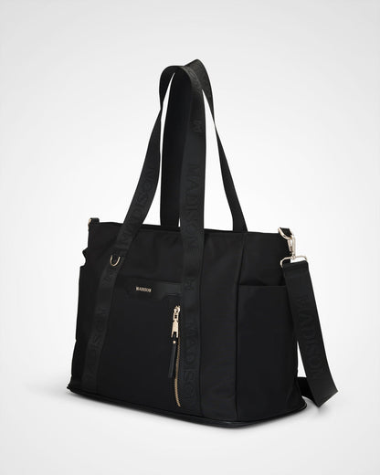 Anita Large Nylon Tote Bag With Monogram Webbing Strap-PEROZ Accessories