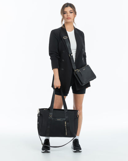 Anita Large Nylon Tote Bag With Monogram Webbing Strap-PEROZ Accessories