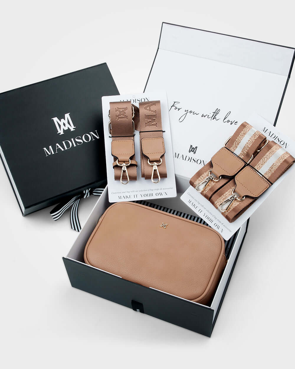 Monica &quot;Wear It 3 Ways&quot; Giftbox - Metallic Stripe, Monogram &amp; Matching Bag Strap-Gift-PEROZ Accessories