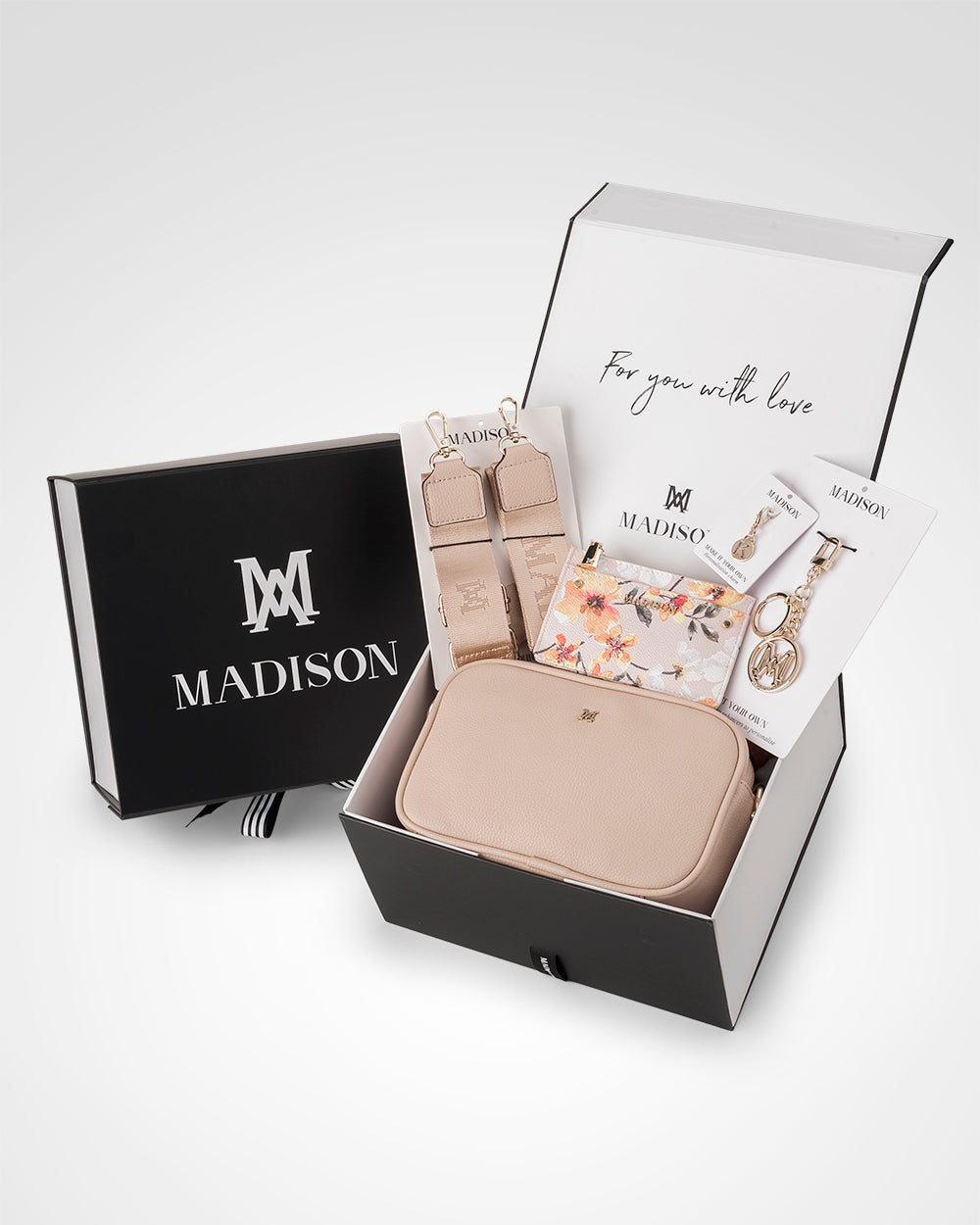 Monica Monogram 5 Piece Giftbox - Handbag, Bag Strap, Cardholder, Keychain &amp; Personalisation Charm-PEROZ Accessories