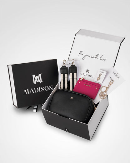 Monica Stripe 5 Piece Giftbox - Handbag, Bag Strap, Cardholder, Keychain &amp; Personalisation Charm-PEROZ Accessories