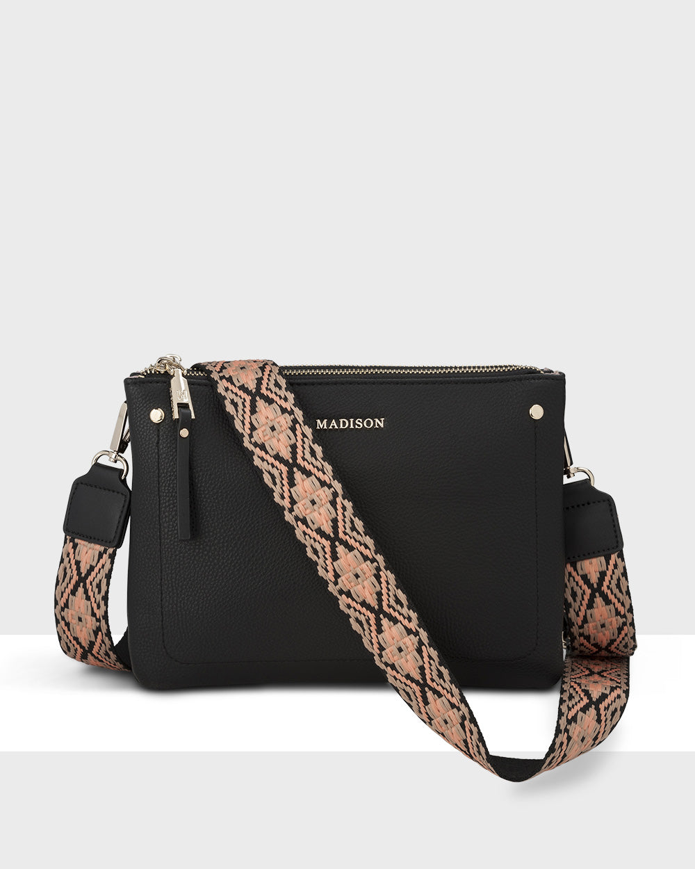 Charlotte Double Zip Crossbody Bag + Aztec Bag Strap-Handbags-PEROZ Accessories