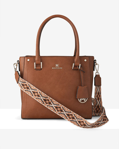 Angie Medium 3 Compartment Satchel Bag + Aztec Bag Strap-Satchel Bags-PEROZ Accessories