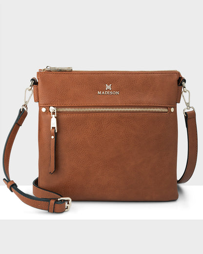 Renee Zip Top 2 Compartment Crossbody Bag + Stripe Bag Strap-Handbags-PEROZ Accessories